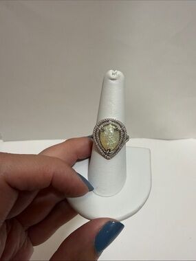 Faux Opal Pear-Shaped Opal Halo Ring in Silver size 8